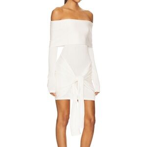 Off-the-Shoulder White Tie-Front Mini Dress